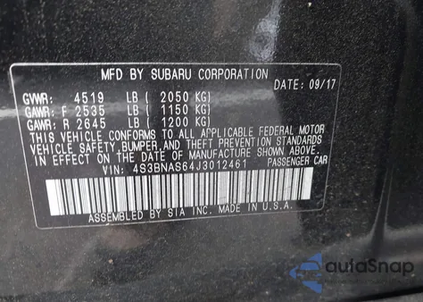 2018 Subaru Legacy 2.5I Sport из США, поврежденный, VIN 4S3BNAS64J3012461